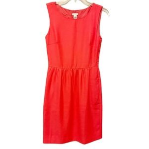 J Crew Dress Orange Pleated Fit Flare Knee Length Side Zip Pockets Tangerine